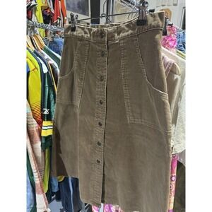 Vintage 1970s Zayre Brown Corduroy High Waist Buttoned Flared Skirt Size 10